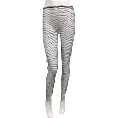 Women's Rhinestone Fishing Net Pants Split Stretch Black