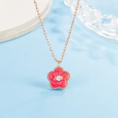 Peach Blossom Diamond Necklace with Rose Gold Chain