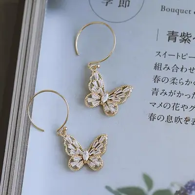 White Zircon Butterfly Earrings for Women
