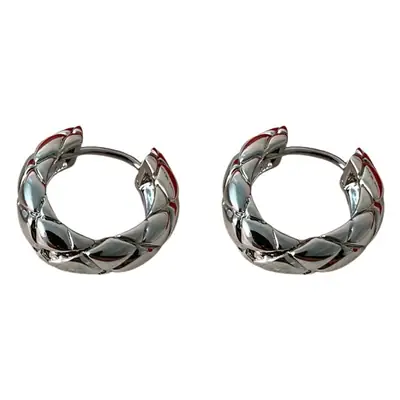 Diamond Plaid Earrings Small Gold Silver Ring