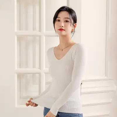 Women V-Neck Knitted V-Neck Pullover Long Sleeve Winter Warm
