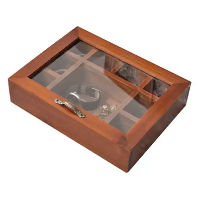 Antique Walnut 9-Grid Jewelry Box 19x18cm