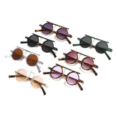 Punk Round Sunglasses Green Brown Unisex Retro Design