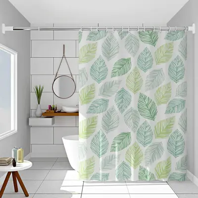 Waterproof Green Leaf Shower Curtain for Kids Bathroom