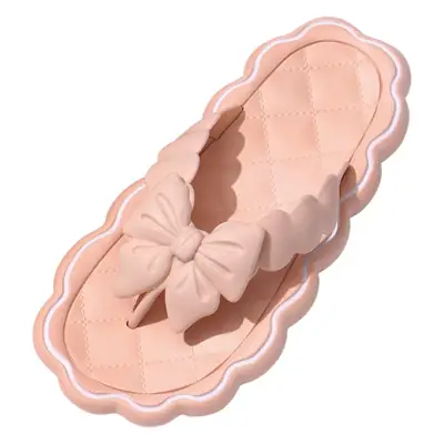 Summer Flip-Flops for Women, Lace Thong Sandals for Outdoor Wear, Beach Vacation Soft-Soled Sandals with Bow Decoration