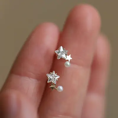 Star Pearl Earrings for Women S925 Sterling Silver