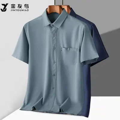 Middle-aged Men Ice Silk Lapel Short Sleeve Shirt