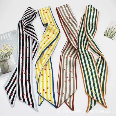 Satin Silk Tie Scarf with Stripe Design