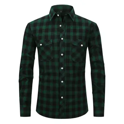Men's Brushed Plaid Flannel Shirt Dark Blue Rice