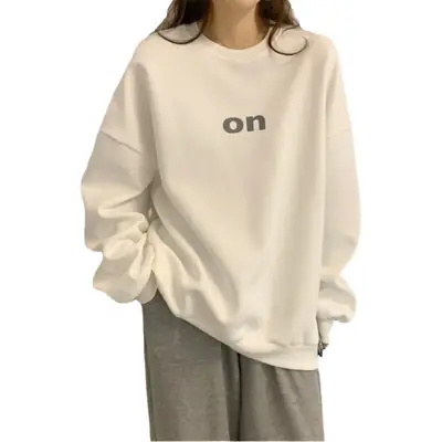 Women Velvet Sweatshirt White On Print Long Sleeve Winter