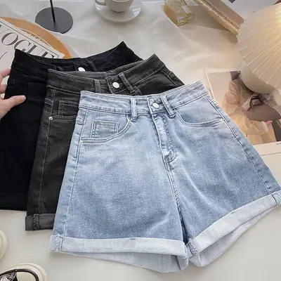 Women Denim Shorts White High Waist Slimming 2022