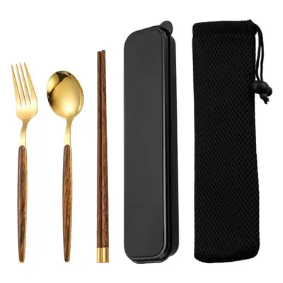 Stainless Steel Student Tableware Set Wooden Handle 3-Piece