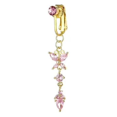 Pink Zircon Butterfly Pendant Navel Ring