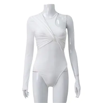 Black One-Shoulder Long Sleeve Elastic High Waist Jumpsuit Top