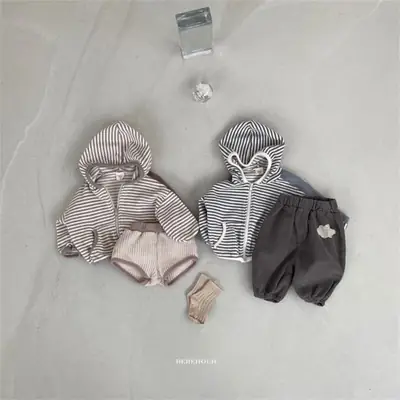Korean Style Striped Hooded Baby Jacket for Infant
