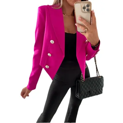 Women's 2025 Long Sleeve Suit Coat Set Pink Black