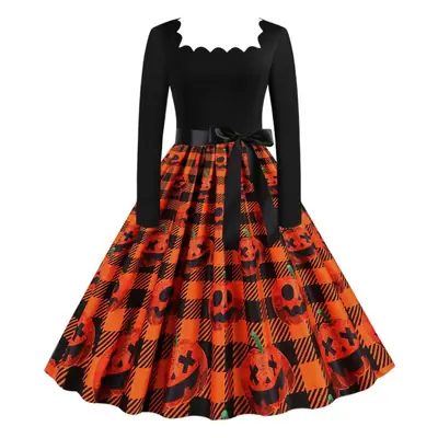Halloween Long Sleeve Black Spell Printed Skirt Dress