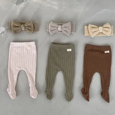 Korean Style Bow Headbands & Leggings Set for Girls