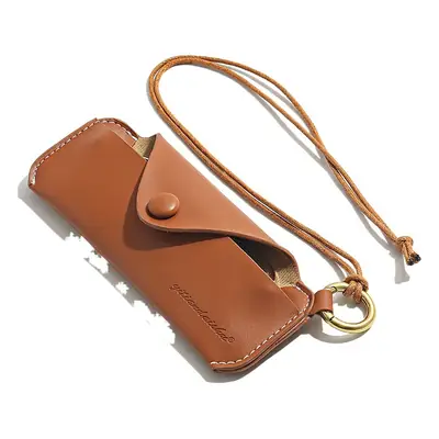 Tan PU Leather Sunglasses Storage Bag with Mirror