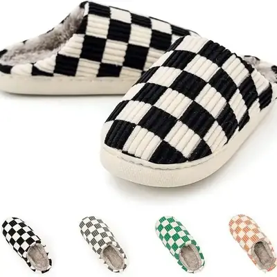 Amazon Internet red popular checkerboard cotton slippers spot non-slip thickened home classic plaid wholesale cotton shoes