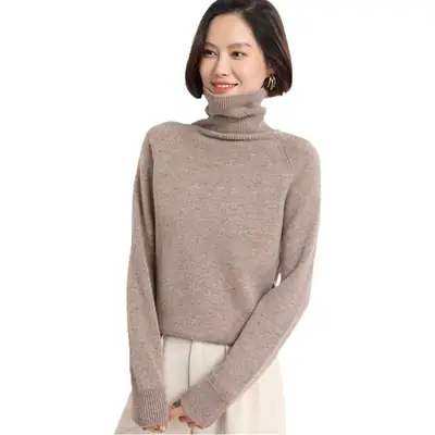 Women's 2025 Knitted Collar Sweater Brown Fleece Base