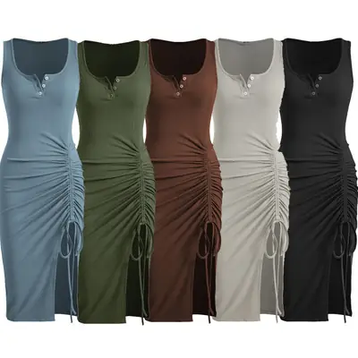 Brown Tight Fit Drawstring Skirt Dress