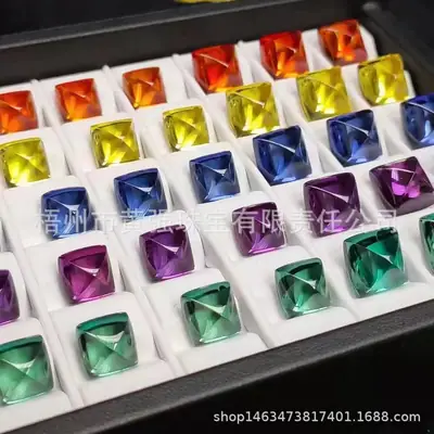 Huang Qiang Gem 10x10mm Fat Square Flat Bread Synthetic Blue Corundum Pillow Sugar Tower Bare Stone