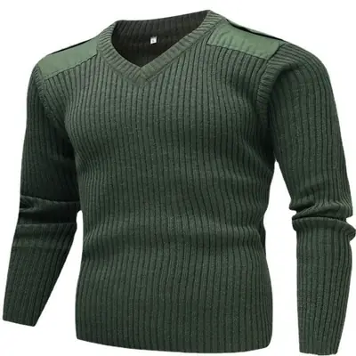 Men's Navy Wool Crossbody Sweater Long Sleeve Cold Proof Winter Wear