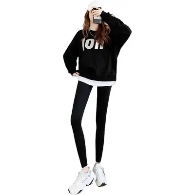 Women Thin High Waist Leggings Yoga Fitness Seamless Black