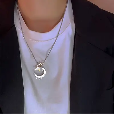 Titanium Moon Necklace Women Hip-hop Cold Style