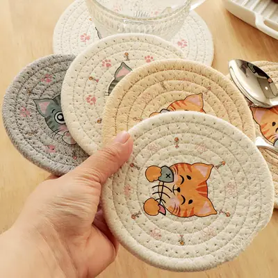 Cute Cat Printed Heat Insulation Coaster Plates for Home Use