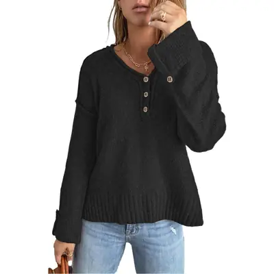 Gray Knitted Button Sweater for Women 2024
