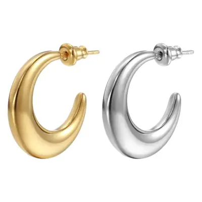 Crescent Earrings Gold Silver Stainless Steel 18K