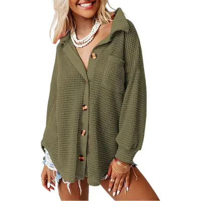 Women's Long-Sleeved Knitwear Pink Button Front