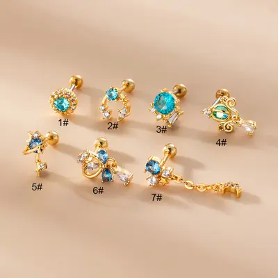 Korean Fashion Blue Zircon Double Headed Stud Earrings