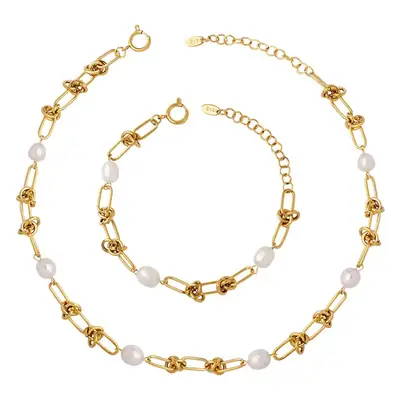 French Baroque Titanium Steel Pearl Kink Earrings Bracelet