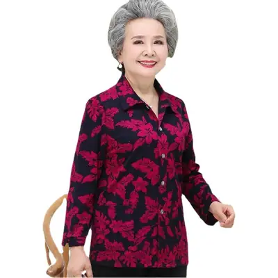 Grandma's Red Floral Plaid Cardigan Lapel Shirt