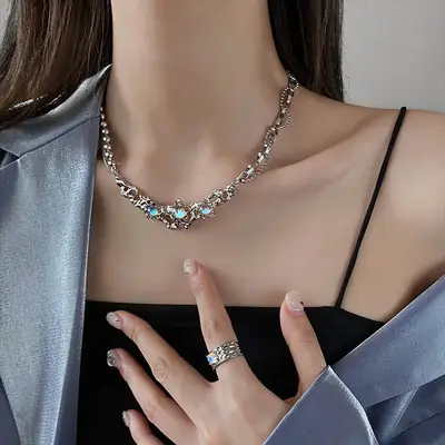 Silver Moonstone Spice Necklace for Women