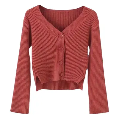Women Korean Style Short Long Sleeve Cardigan Sweater Set