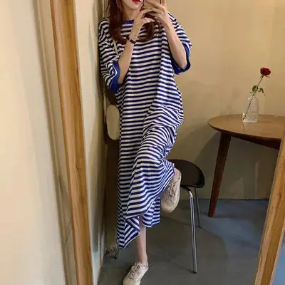 Women Striped Plus Size Summer 2026 Dress