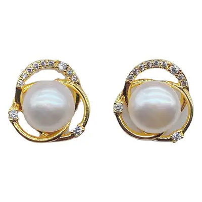 925 Silver Pearl Earrings 18K Gold Plated Vintage French Diamond Design