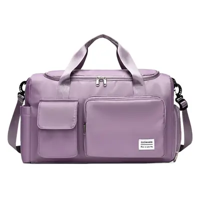 Women's Light Blue Sports Travel Bag with Pink Strap