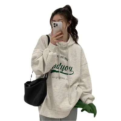 2022 Korean Style Hooded Sweatshirt Women Navy Blue