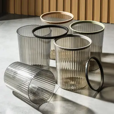 Transparent Trash Can with Gold Finish Large Capacity Coverless Design