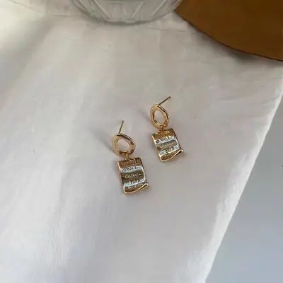 925 Silver Needle Earrings 14k Gold French Bookmark Love Letter