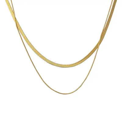 18K Gold Snake Bone Double Layer Necklace for Women