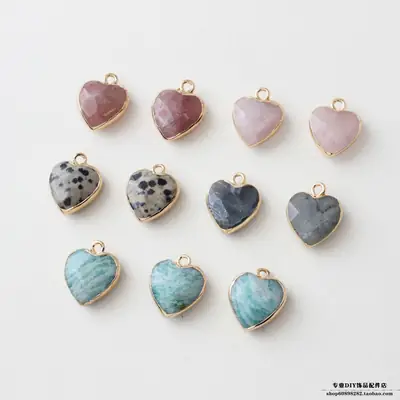 Natural Gemstone Heart Cut Face Crystal Pendant Necklace Set