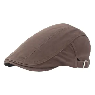 Men's Cotton Flat Cap Adjustable Strap Solid Brown