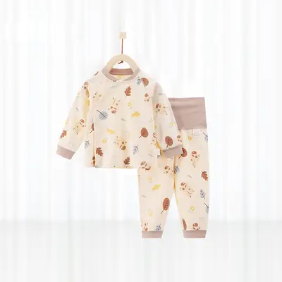 Children's Warm Printed Pajama Set Cream Brown