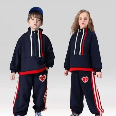Kids 2-Piece Sweatshirt Track Suit Navy Red Heart Print